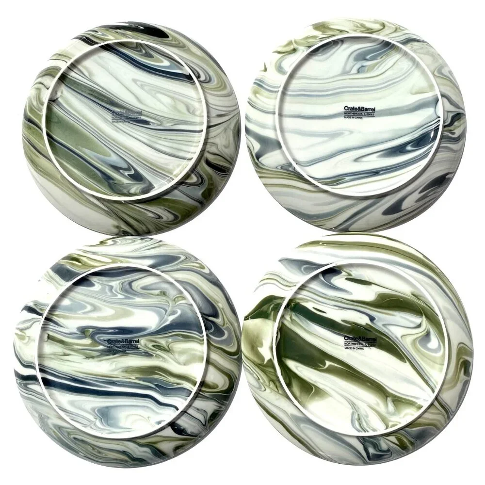 “Simone” marbleized 8” plates, set of FOUR, from Crate & Barrel.
